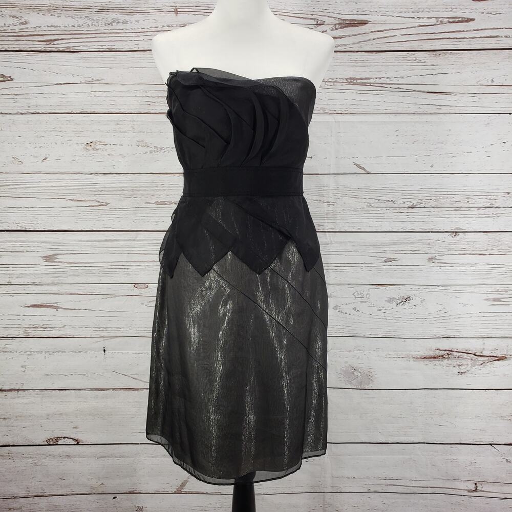 Phoebe Couture Women's Black 100%Silk Metallic Strapless Dress Size 8